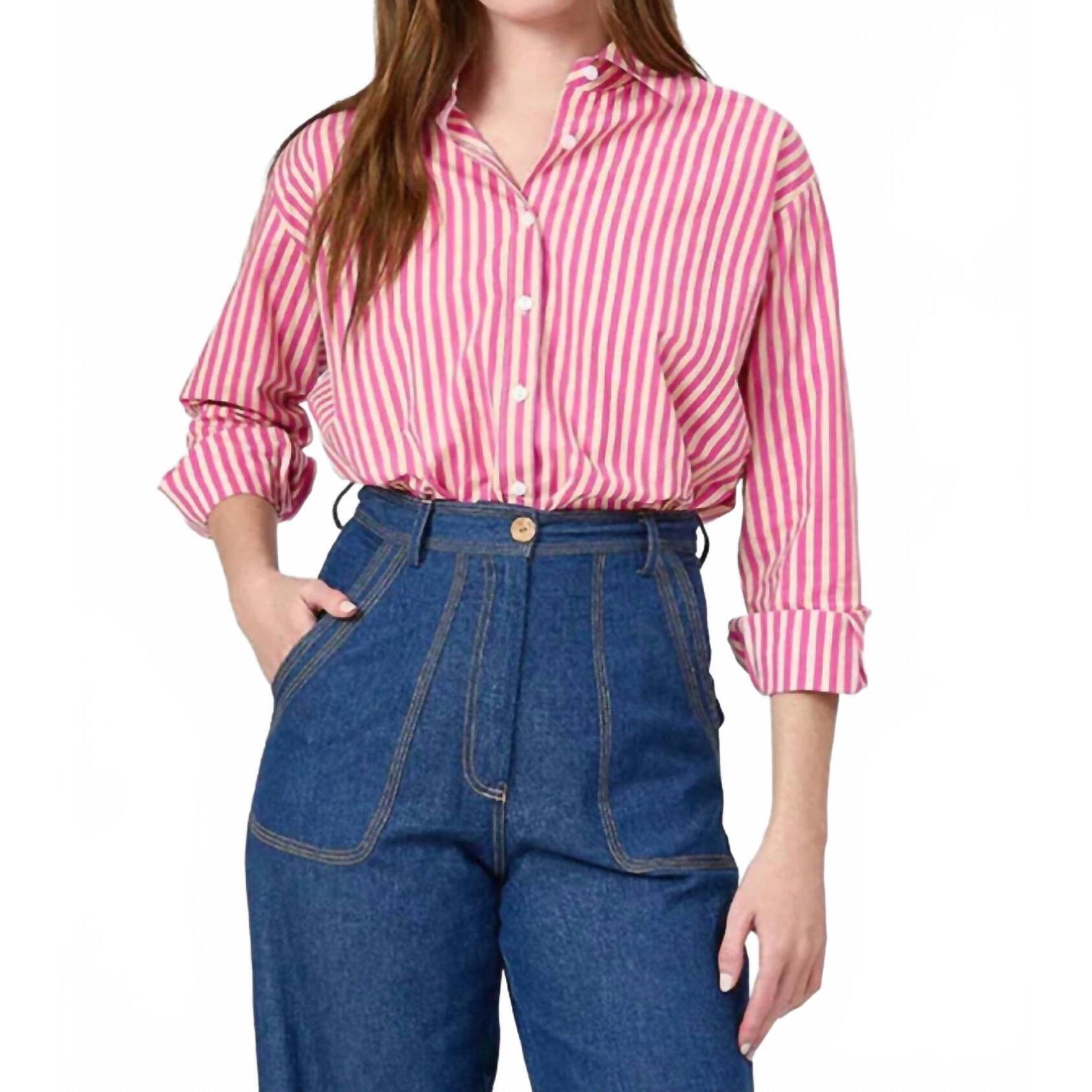 New Livro Boyfriend Relaxed Shirt In Raspberry Pinstripe